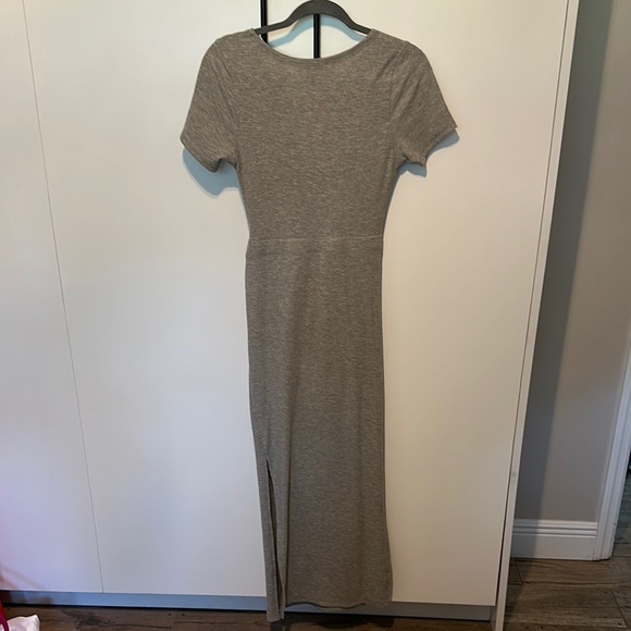 LULUS Gray Twist-Front Midi Dress - Picture 2 of 2